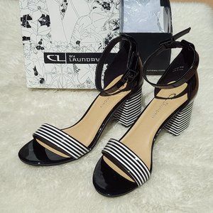 Chinese Laundry Patent Black And White Strip 2" Heels